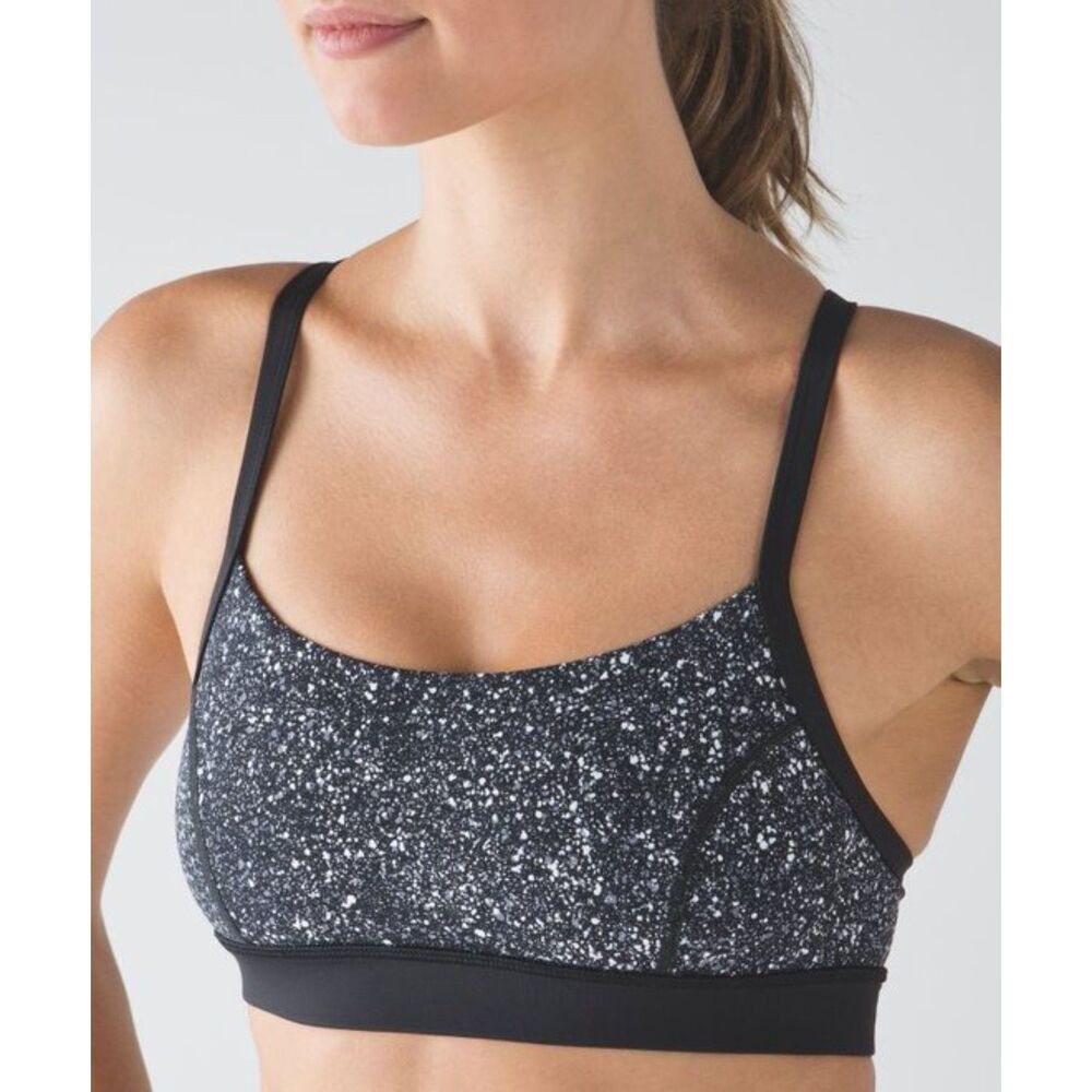 Lululemon Rise and Run Black and White Speckled Sports Bra Size 8